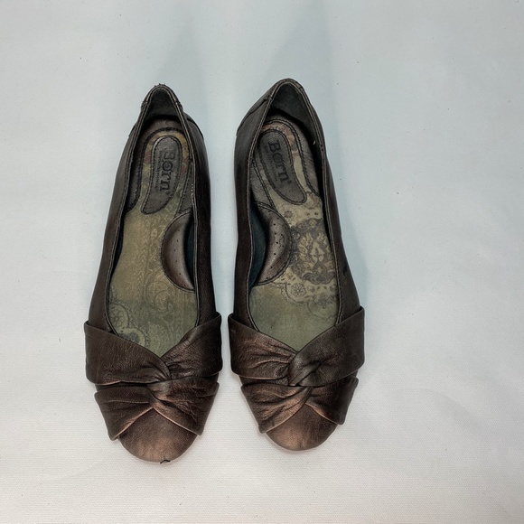 Born Womens Metallic Brown Leather Shoes Ballet Flats Casual Comfort Slip-On 8 - Picture 7 of 9